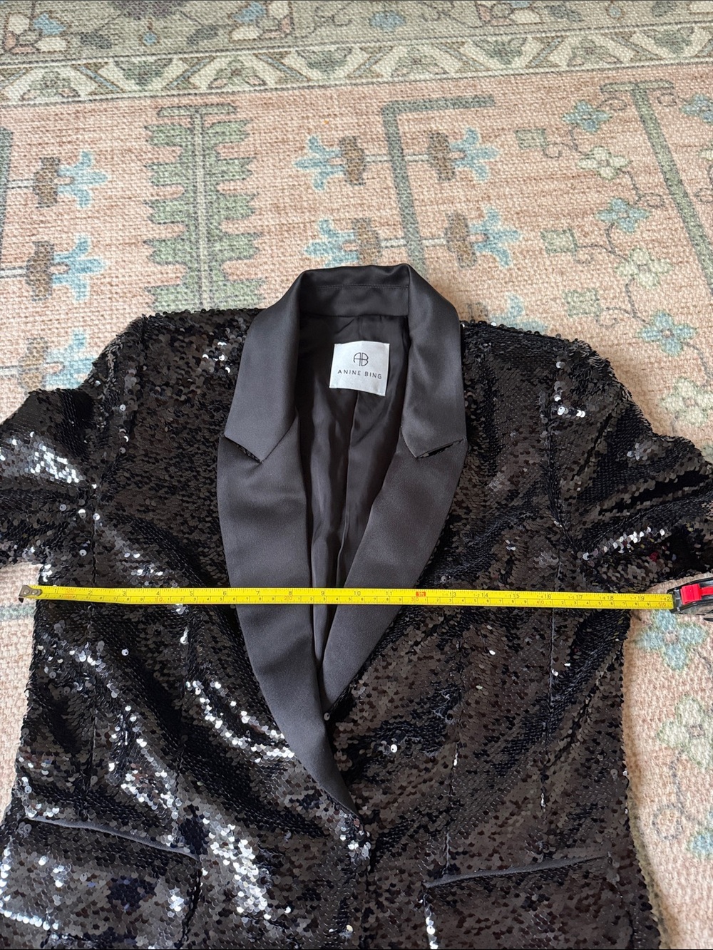 Anine Bing Ace Black Sequin Blazer with Satin Lapel | Size Small - Picture 8 of 8